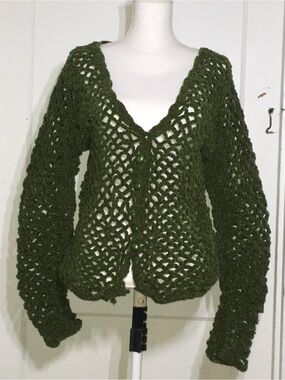 Open-Knit Olive Green Cardigan Sweater
